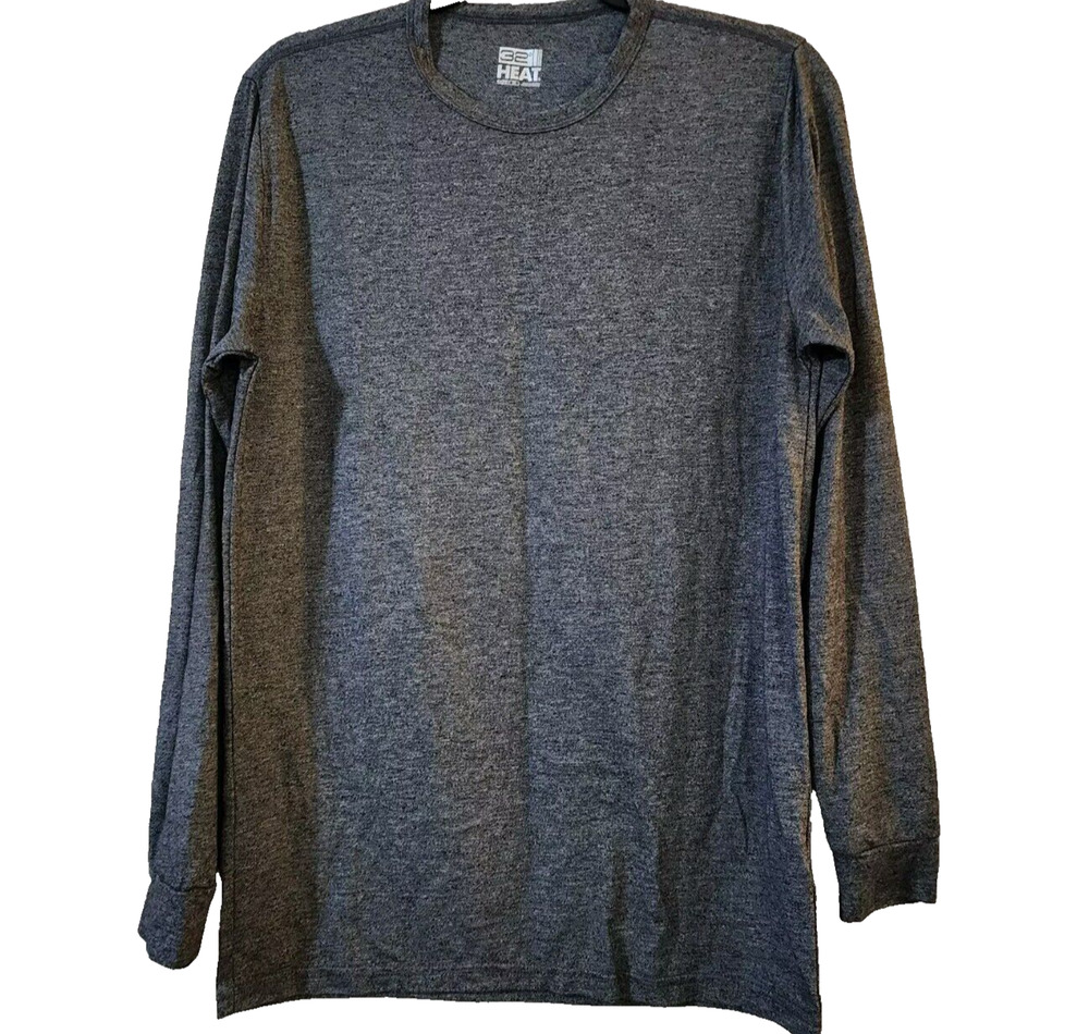 32 Degrees Heat Mens Long Sleeve Perfromance Tee Size M Gray Lightweight Stretch